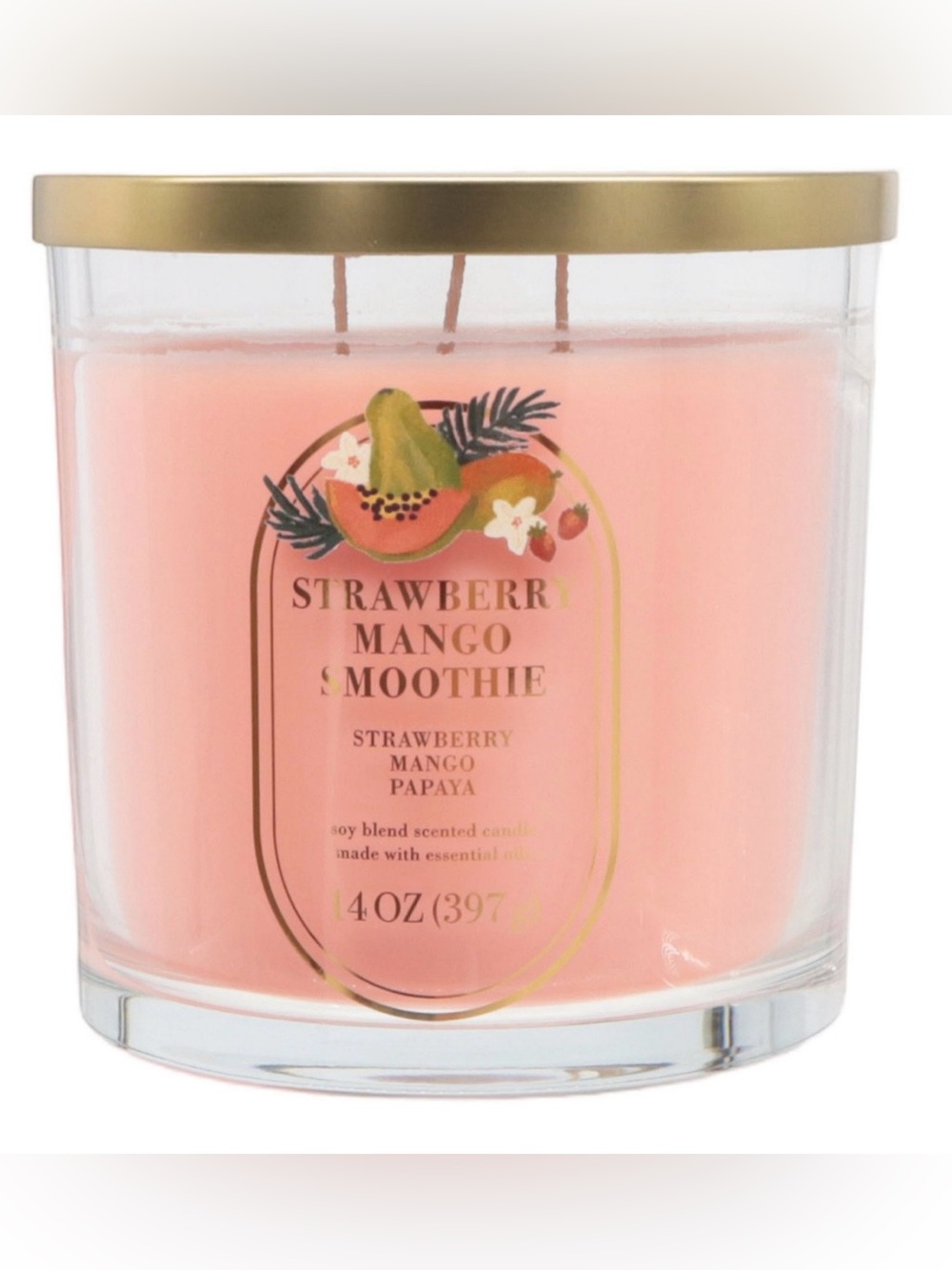 3 wick Strawberry Mango Smoothie Scented Candle - Pink